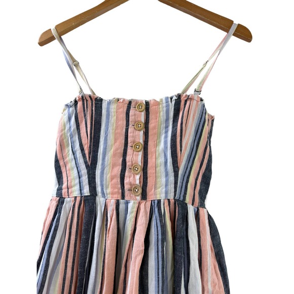 Free People Lilah Striped Printed Smocked Button Pleated Tube Midi Dress Size XS - Picture 4 of 13